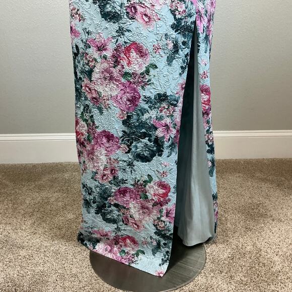 Adrianna Papell Blue Metallic Floral Evening Gown Formal Dress Women’s Size 6 - Picture 9 of 14